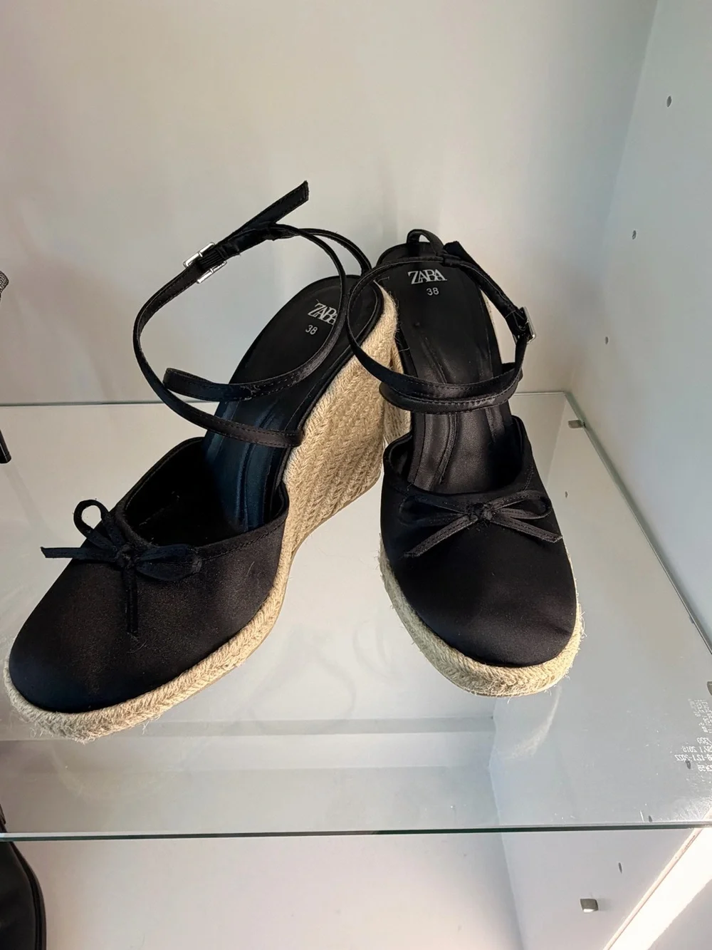 Zara Black Espadrille Wedge Sandals with Ankle Straps